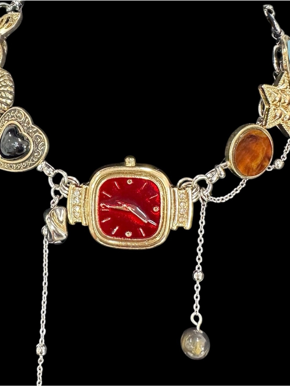 Gold-Tone Red Charm Watch Necklace - Women Accessories